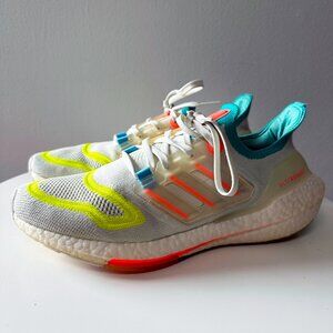 Women's Adidas Ultraboost Running Sneaker - White/Pink/Teal/Yellow - Size 10